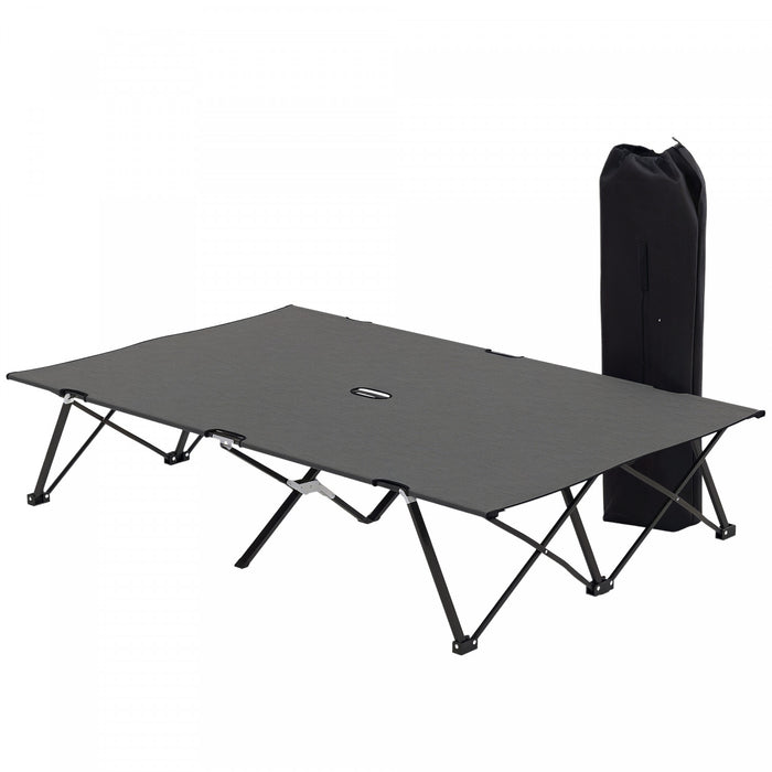 Outsunny 76\" Two Person Folding Camping Cot with Carrying Bag, Dark Grey