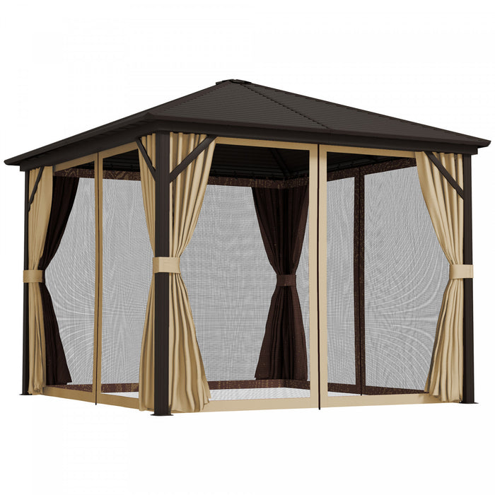 Outsunny Hardtop Gazebo Outdoor Aluminum Gazebo Canopy, Brown