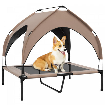 Pawhut Elevated Dog Bed With Canopy, Cooling Dog Cot Bed For Camping, Portable Raised Pet Cot With W|Pawhut Lit Sureleve Pour Chien Avec Auvent, Lit Rafraichissant, Lit Sureleve Portable Avec Maille Re