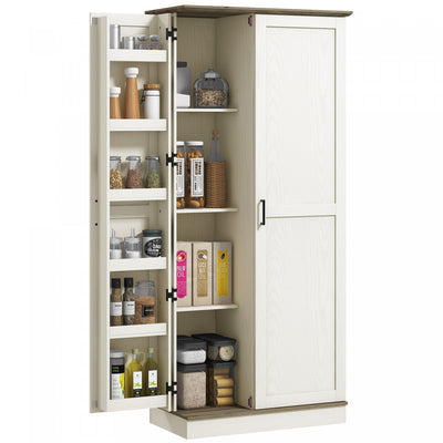 HOMCOM 70" Tall Kitchen Pantry Storage Cabinet with Door Shelves, Cream