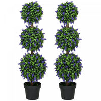 HOMCOM 3.5ft Set of 2 Potted Artificial Plant Ball Tree w/ Lavender Flowers