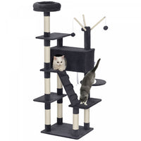 PawHut 59 Inch Cat Tree, Large Multi-Level Cat Tower with Sisal Scratching Posts, Cozy Condo, Top Perch, Ladder and Interactive Balls for Indoor Kittens, Dark Grey