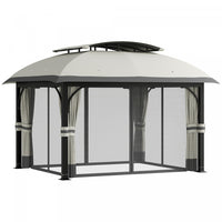 Outsunny 11' x 13' Double Roof Gazebo With Netting & Curtains, Light Grey