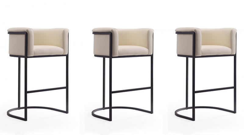 Cosmopolitan Mid-Century Modern Metal Upholstered Barstool in Cream - Set of 3 Bar Stool