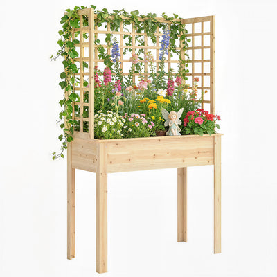 Outsunny Wooden Raised Garden Bed with 3 Trellises