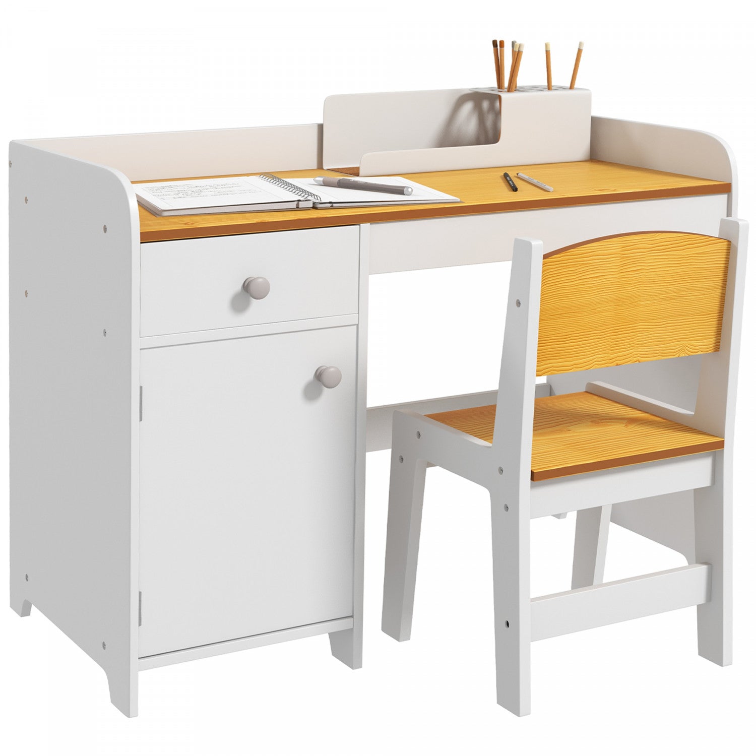 Qaba Kids Desk And Chair Set For 3-6 Year Old With Storage Drawer
