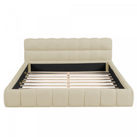 Jessica Upholstered Platform Bed with Comfortable Linen Fabric and Sturdy Frame,Queen Size,Beige Queen Bed