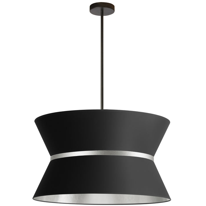 Dainolite Caterine 4 Light Pendant 24\" Dia Matte Black Finish Silver Ring/Black Shade Lamp