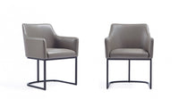 Serena Modern Metal Vegan Leather Armchair in Taupe - Set of 2 Dining Chair 