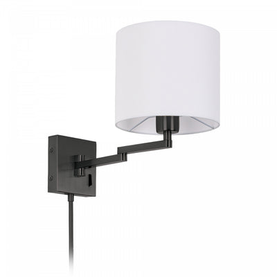 Dainolite Dainolite Swing Arm Wall Sconce Matte Black White Drum Shade Lamp|Applique murale Dainolite de Dainolite avec abat-jour cylindrique blanc, bras articulé et fini noir mat