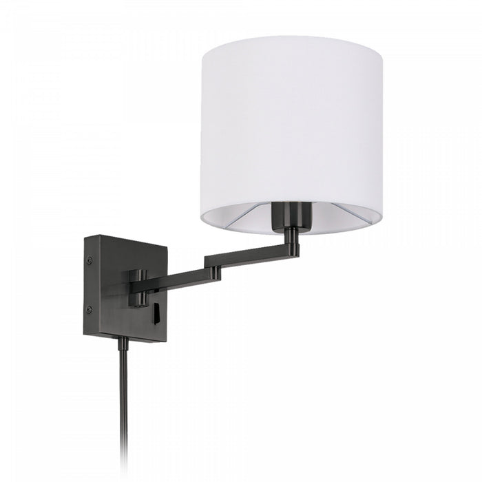 Dainolite Dainolite Swing Arm Wall Sconce Matte Black White Drum Shade Lamp