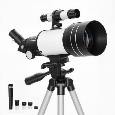 Outsunny Telescope for Adults Beginners, 70 mm Aperture Portable 300 mm Refractor Telescope with 100X Magnification, Adjustable Tripod, Celestial Stargazing, White
