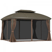 Outsunny 10' X 12' Metal Roof Hardtop Gazebo W/ Curtains & Netting, Coffee