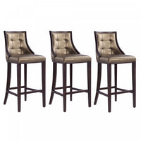 Fifth Avenue Traditional Wood Upholstered Barstool in Bronze - Set of 3 