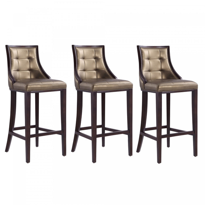 Fifth Avenue Traditional Wood Upholstered Barstool in Bronze - Set of 3