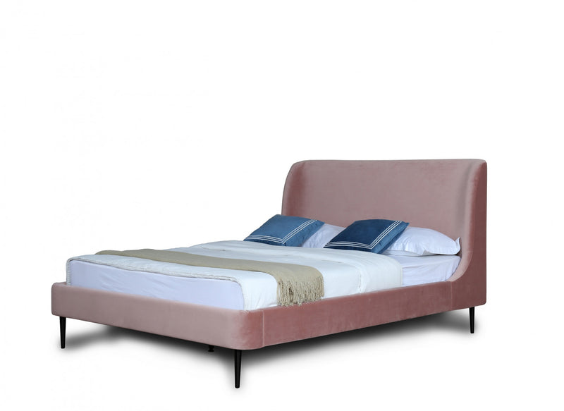 Heather Mid-Century Modern Velvet Upholstered Full Bed in Blush and Black