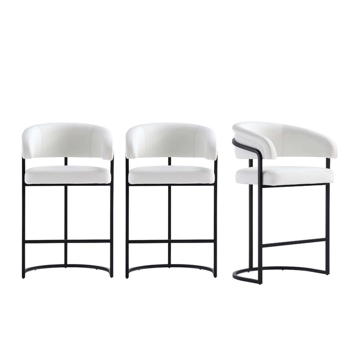 Augusta Modern Metal Upholstered Counter Stool in White - Set of 3