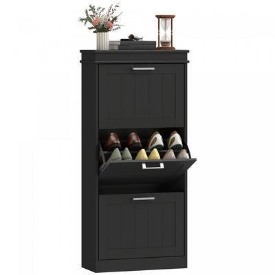 HOMCOM Narrow Shoe Cabinet with Flip Drawers Adjustable Shelf, Black