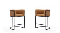 Cosmopolitan Mid-Century Modern Metal Upholstered Counter Stool in Camel - Set of 2 Bar Stool 