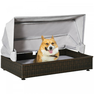Pawhut Wicker Dog House, Elevated Pet Sofa, Rattan Cat Bed, Indoor Outdoor Use, For Garden Patio With Foldable Roof, For Small Or Medium-sized Dogs, Coffee