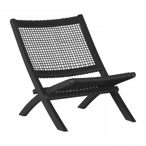 Agave Wood Woven Rope Lounge Chair - Black