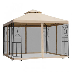 Outsunny 10x10ft Patio Gazebo Outdoor Double Top Pavilion Canopy Garden Event Party Tent Shelter Yard Sun Shade Steel Frame W/ Mosquito Netting