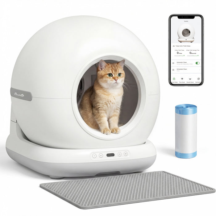 PawHut Self Cleaning Litter Box, Automatic Cat Litter Box for Multi Cats, Extra Large 72L, App Control, Safety Sensor, Odor Isolation, Deodorant Gel, 1 Trash Bag and Litter Mat