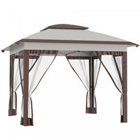 Outsunny 12' X 12' Pop Up Canopy Sun Shade Instant Tent Folding With Mesh Sidewalls, 3-level Adjusta