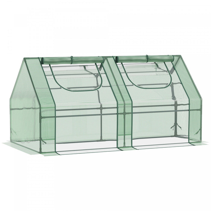 Outsunny 6' X 3' X 3' Mini Greenhouse With 2 Pe/plastic Covers, Dark Green