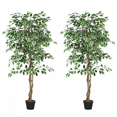 Outsunny 5.3 FT Potted Artificial Tree Ficus for Indoor Home Decor