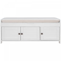 Olivia Pine Wood Storage Bench With 3-door Shoe Cabinet With Hidden Compartment - White
