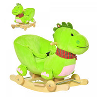 Qaba Baby Rocking Horse Kids Interactive 2-in-1 Plush Ride-on Stroller Rocking Dinosaur With Nursery