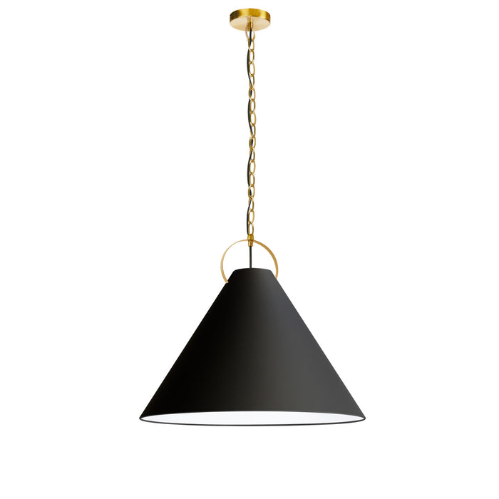 Dainolite Princeton 1 Light Pendant 24\" Dia Aged Brass Finish Black Shade Lamp
