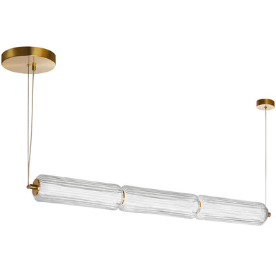 Dainolite Ramona LED Horizontal Pendant 30w Aged Brass Clear Fluted Glass Lamp|Luminaire suspendu horizontal Ramona de Dainolite en verre cannelé transparent, avec fini laiton vieilli et ampoule à DEL de 30 W