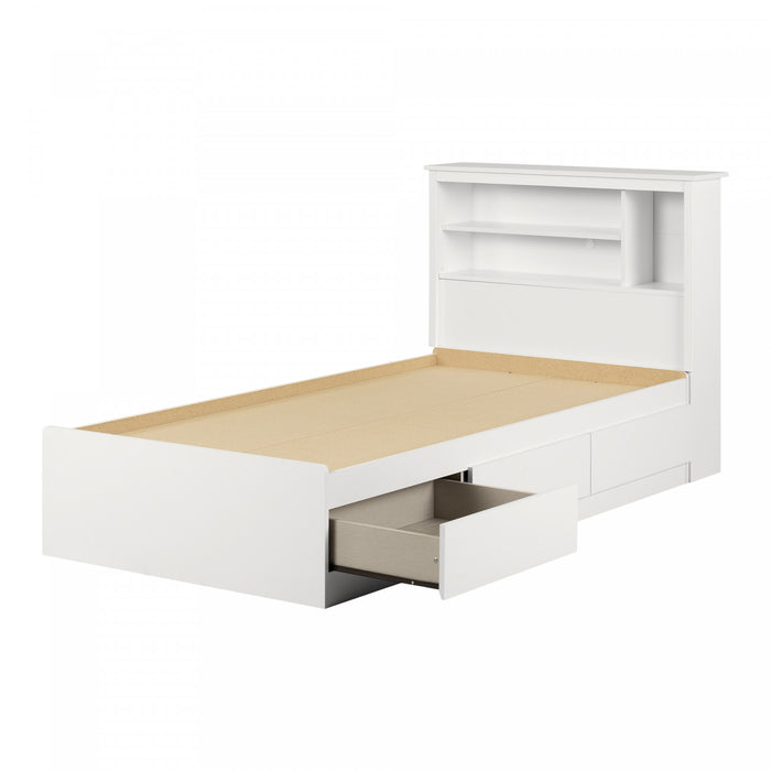 Vito Mates Bed With Bookcase Headboard Set - Pure White 
