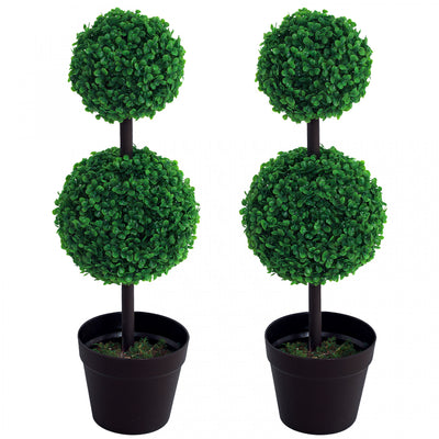 Outsunny 2 Ball Topiary Tree Set of 2 for Home Office, Living Room Decor