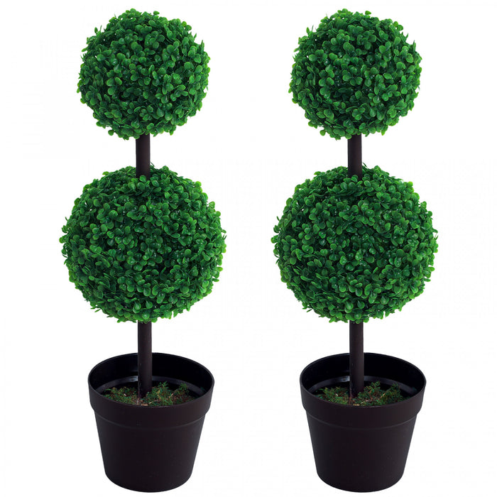 Outsunny 2 Ball Topiary Tree Set of 2 for Home Office, Living Room Decor