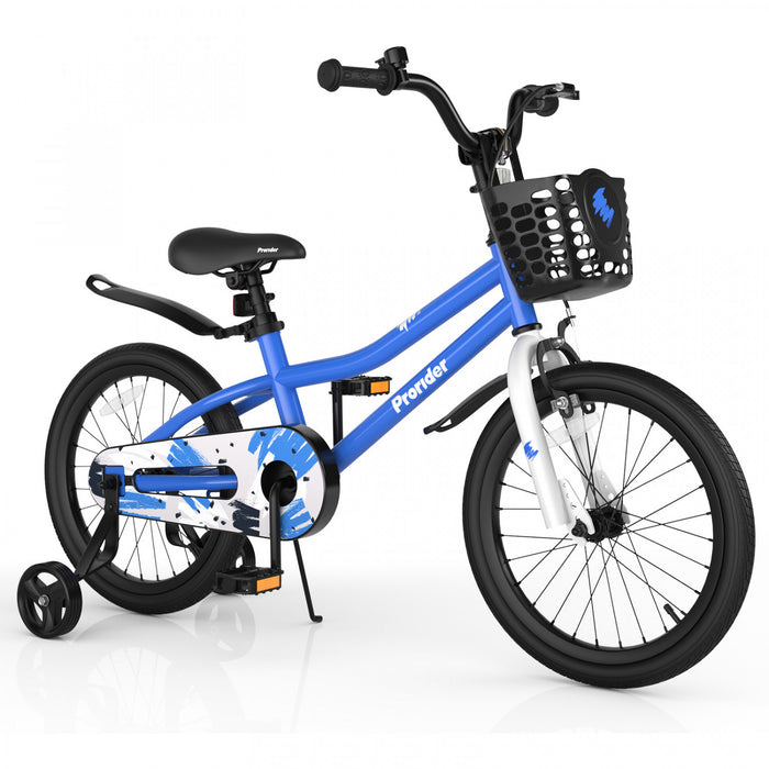 Costway 18\" Kid's Bike With Removable Training Wheels & Basket For 4-8 Years Old Blue
