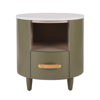 Olivia Modern Curved Design Round Nightstand with Storage Drawer,Green  