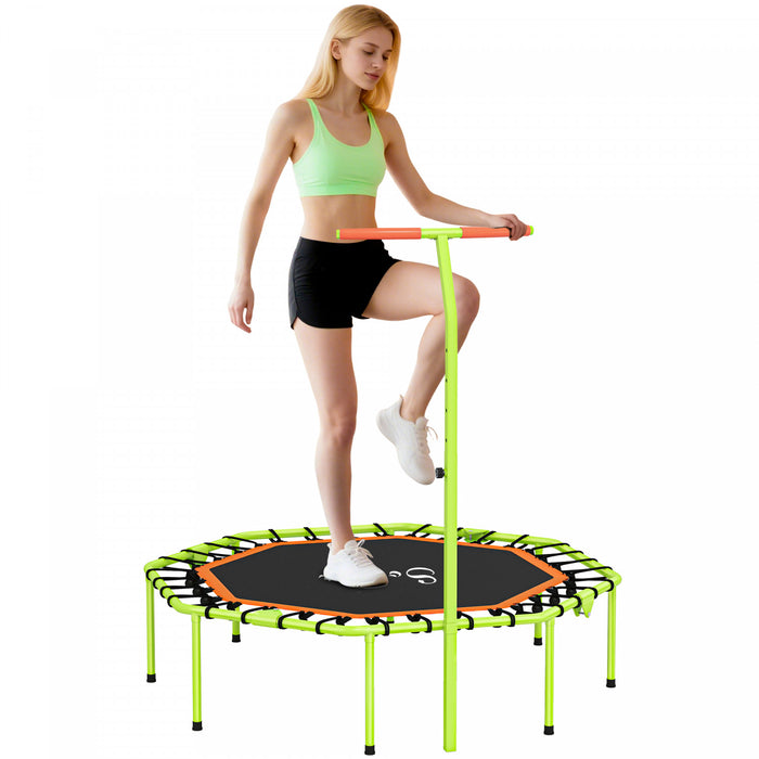 Soozier 50\" Foldable Mini Trampoline, Fitness Trampoline Bungee Rebounder with Adjustable Handle Bar, Stable & Quiet for Adults Indoor and Outdoor Workout
