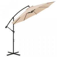 Costway 10' Hanging Umbrella Patio Sun Shade Offset Outdoor Market W/ T Cross Base Beige