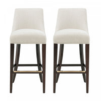 Beever Modern Chenille Wood Upholstered Barstool in Cream - Set of 2 Bar Stool