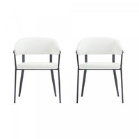 Belle Modern Metal Upholstered Dining Chair in White - Set of 2 