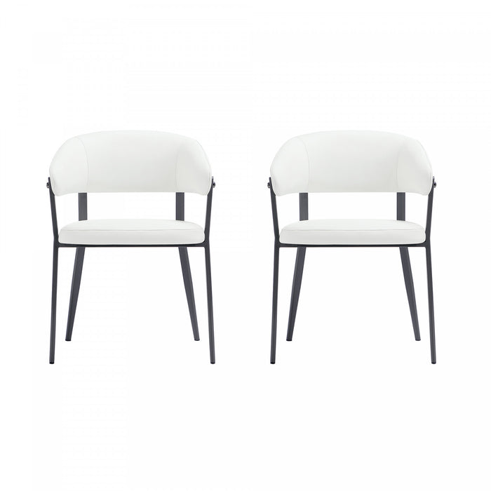 Belle Modern Metal Upholstered Dining Chair in White - Set of 2