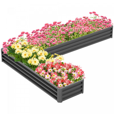 Outsunny L-shaped Raised Garden Bed, 82" X 109" X 12'' Galvanized Steel Planter Box With Multi-reinf|Outsunny Jardiniere Surelevee En Forme De L En Acier Galvanise Gris Fonce