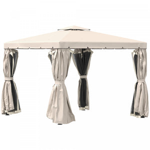 Outsunny 10' X 10' Outdoor Patio Gazebo Double Soft-top Garden Shelter Tent With Beautiful Polyester Curtains, & Mesh Screen Drapes, Cream White