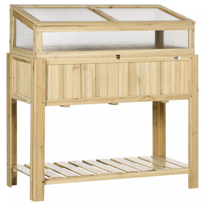 Outsunny Raised Garden Bed With Cold Frame Greenhouse And Storage Shelf, Outdoor Wooden & Pc Elevate|Outsunny Lit De Jardin Sureleve Avec Serre A Cadre Froid
