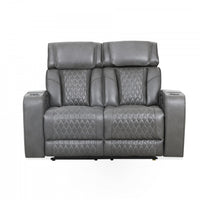 Kingsley 58 in. Leather Match Power Reclining Loveseat with Armrest Storage and USB - Charcoal