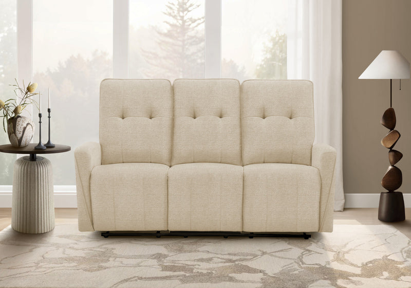Small 3-Seater Power Reclining Sofa, 70\" Wide, Usb Port Included, Small, Beige Fabric Recliner