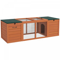Pawhut Rabbit Hutch Wooden, Rabbit Cage With Double Main House, Openable Tops, Asphalt Roofs For Gui